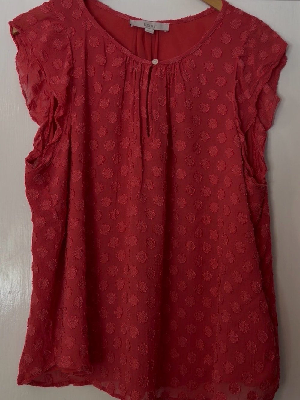 LOFT Swiss Dot Blouse in Deep Coral Red